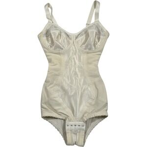 St Michael Bodysuit Shapewear Women 36C Cream Vintage Lace Satin Firm Control